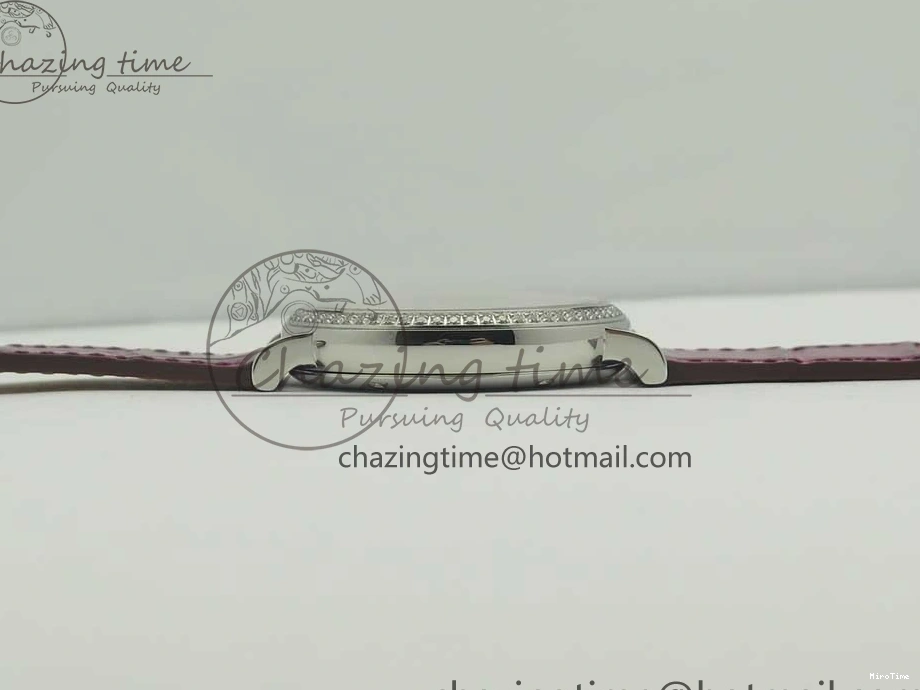 MIROTIME 0113 Portofino IW458101 Diamond Bezel SS MK 1:1 Best Edition Silver Dial On Purple Leather Strap MIYOTA Tailored 7166